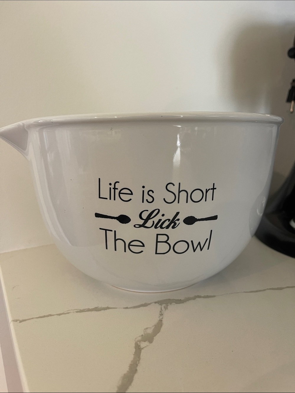 Cost Plus World Market White Ceramic Bowl with Black Logo